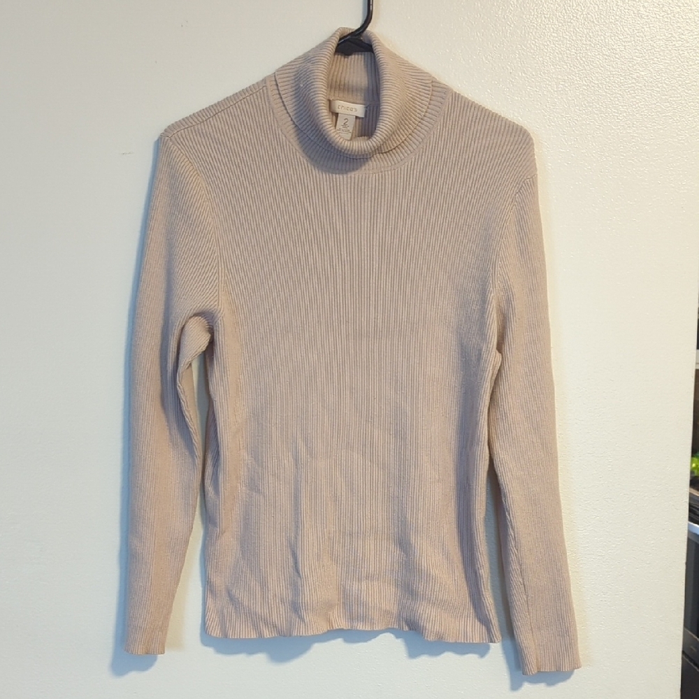 Chico's Cream Turtleneck Long Sleeve Knit Sweater Size 2